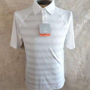 Elevate Sport Men's White Stripped 3 Buttons Short Sleeve Polo Shirt Size S